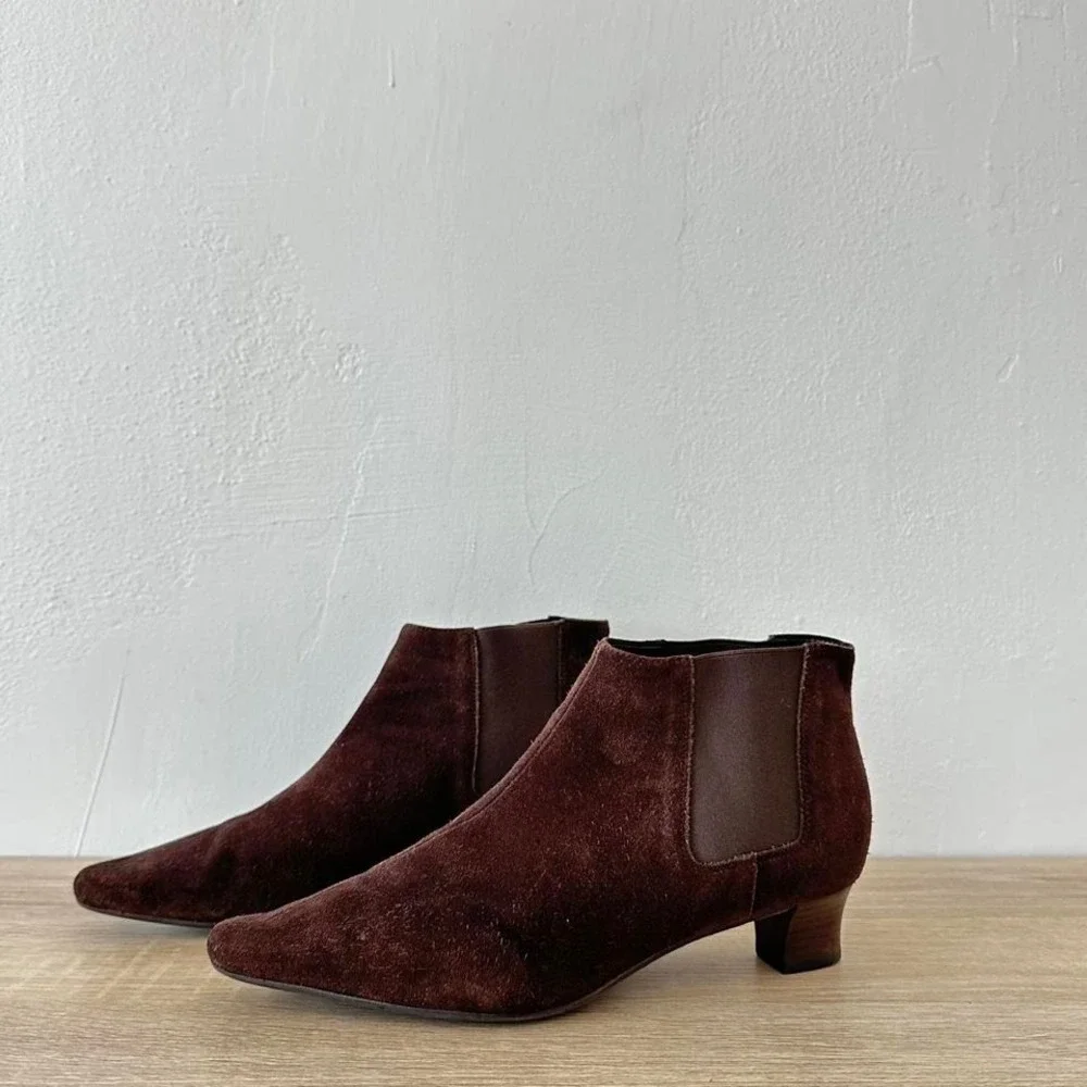 Vintage pointed toe kitten heel maroon boots size 8.5 - Picture 2 of 8